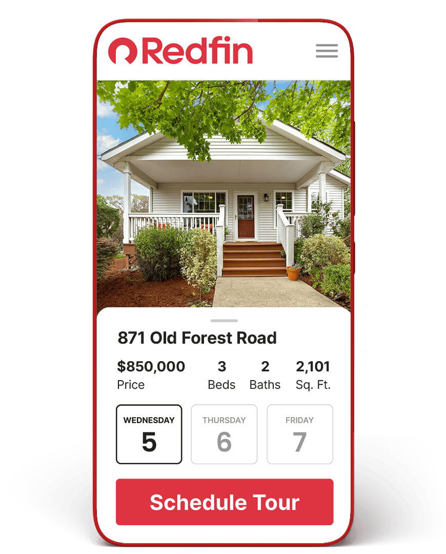 Phone showing Redfin rental listing