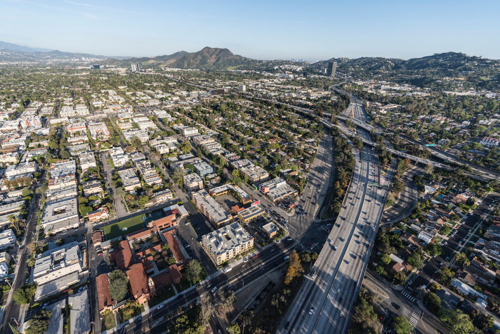 ariel view of north hollywood in los angeles