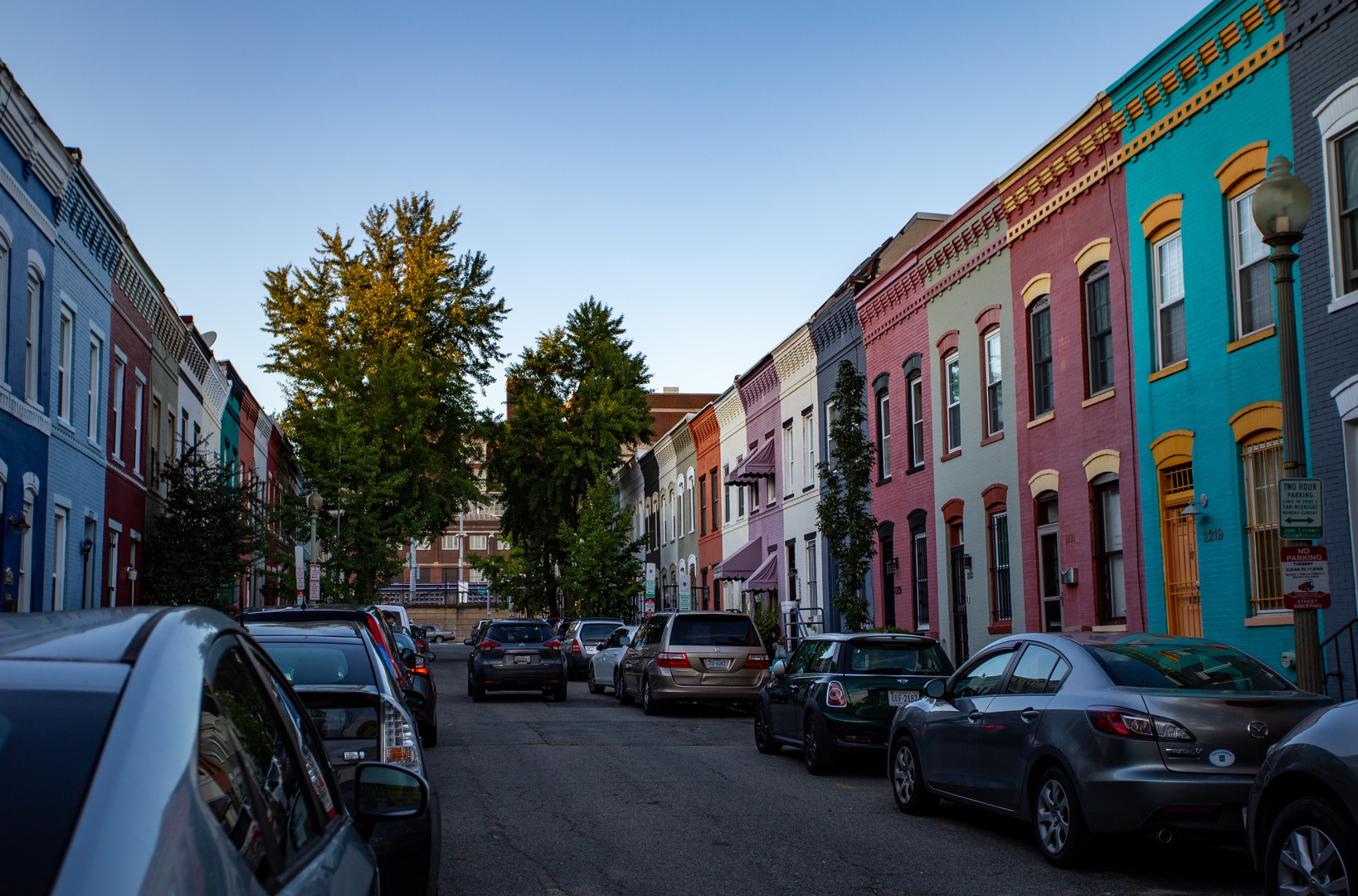 colorful row houses in washington dc neighborhood