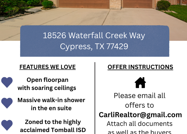 Property at 18526 Waterfall Creek Way, Cypress, TX 77429, 3 beds, 2 baths