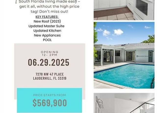 Property at 7278 NW 47th Pl, Lauderhill, FL 33319, 4 beds, 3 baths
