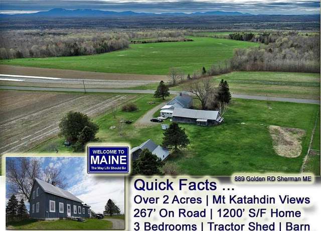 Property at 889 Golden Ridge Rd, Sherman, ME 04776, 3 beds, 1 bath