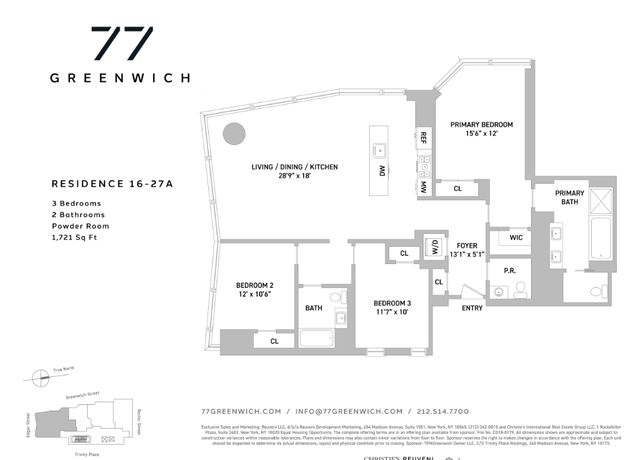 Property at 77 27 Greenwich St Unit 27A, New York, NY 10006, 3 beds, 2.5 baths