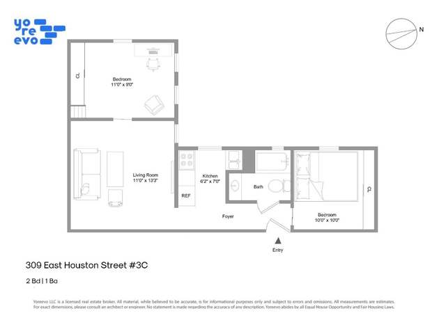 Property at 309 E Houston St Unit 3C, New York, NY 10002, 2 beds, 1 bath