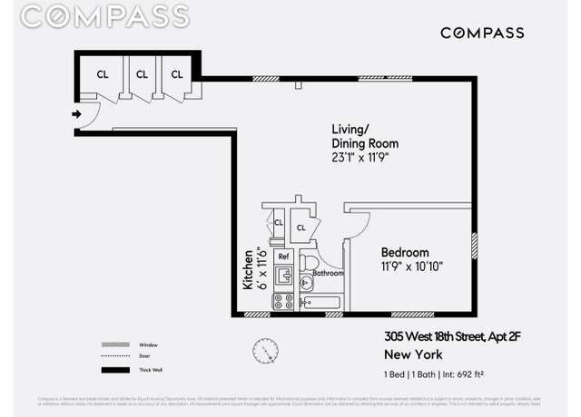 Property at 305 W 18th St Unit 2F, New York City, NY 10011, 1 bed, 1 bath