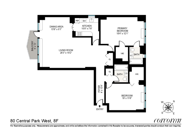 Property at 80 8 Central Park W Unit 8F, New York, NY 10023, 2 beds, 2 baths