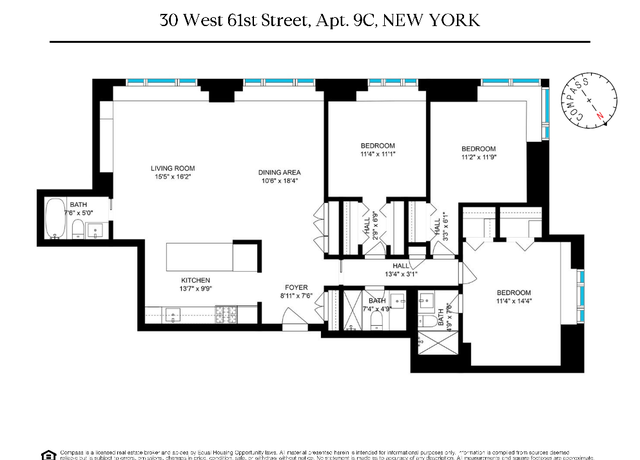 Property at 30 W 61st St Unit 9C, New York, NY 10023, 3 beds, 3 baths