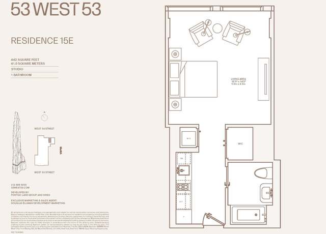 Property at 53 W 53rd St Unit 15E, New York City, NY 10019, 1 bath
