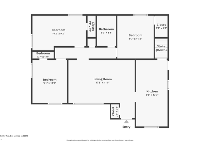 Property at 1401 Cutler Ave, Des Moines, IA 50315, 4 beds, 1 bath