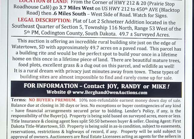 Property at NA 450th Ave SW, Watertown, SD 57201