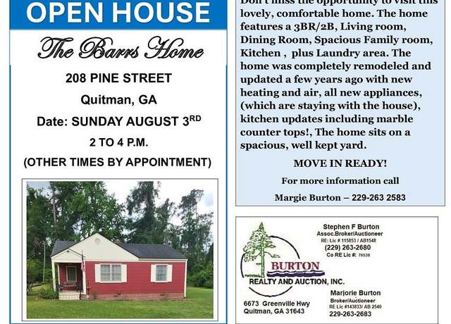Property at 208 Pine St, Quitman, GA 31643, 3 beds, 1.5 baths