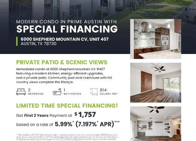 Property at 6000 Shepherd Mountain Cv #407, Austin, TX 78730, 2 beds, 1 bath