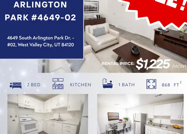 Property at 4652 S Arlington Park Dr Unit 4649-02, West Valley City, UT, 84120, 2 beds, 1 bath, [object Object]