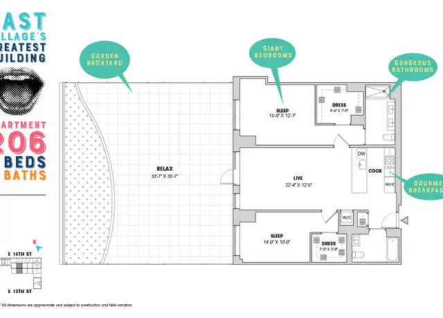 Property at 510 E 14th St Unit 206, New York, NY, 10009, 2 beds, 2 baths, [object Object]