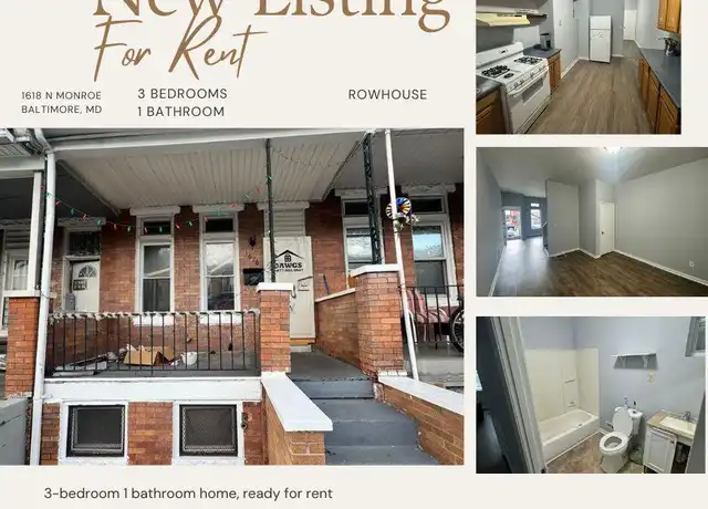 Property at 1618 N Monroe St, Baltimore, MD, 21217, 3 beds, 1 bath, [object Object]