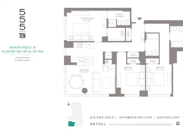 Property at 555 10th Ave Unit 47B, New York, NY, 10018, 3 beds, 3 baths, [object Object]