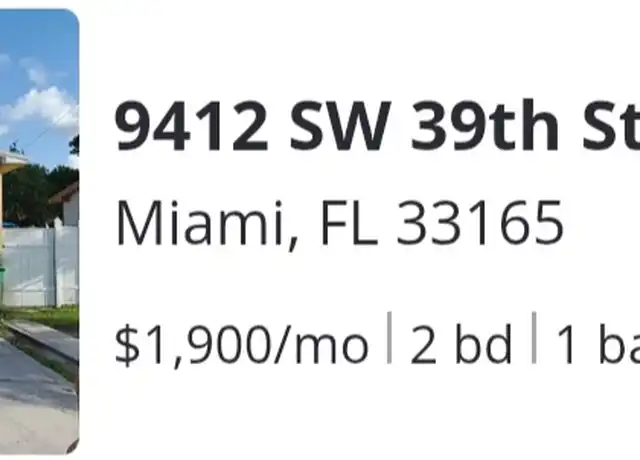 Property at 9412 SW 39th St, Miami, FL, 33165, 2 beds, 1 bath, [object Object]