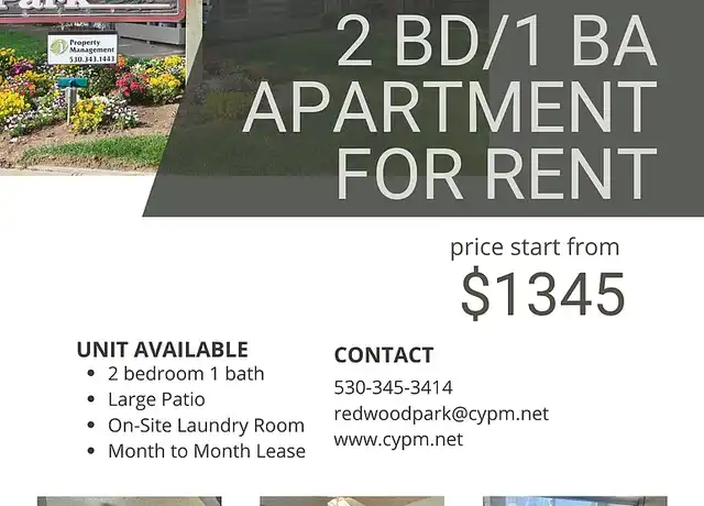 Property at Redwood Park Apartments - 2780 Pillsbury Rd, Chico, CA, 95973, 2 beds, 1 bath, [object Object]