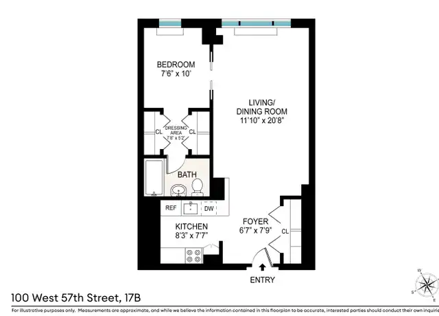 Property at 100 W 57th St Unit 17B, New York, NY, 10019, 1 bed, 1 bath, [object Object]