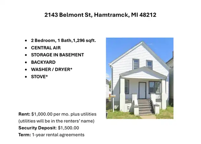 Property at 2143 Belmont St, Hamtramck, MI, 48212, 2 beds, 1 bath, [object Object]