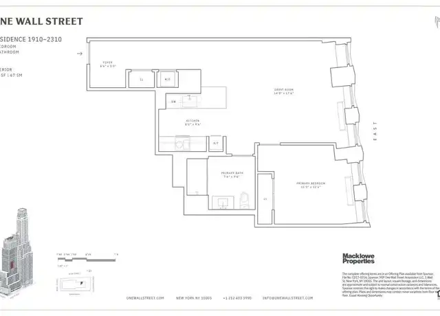 Property at 1 Wall St #2210, New York, NY, 10005, 1 bed, 1 bath, [object Object]
