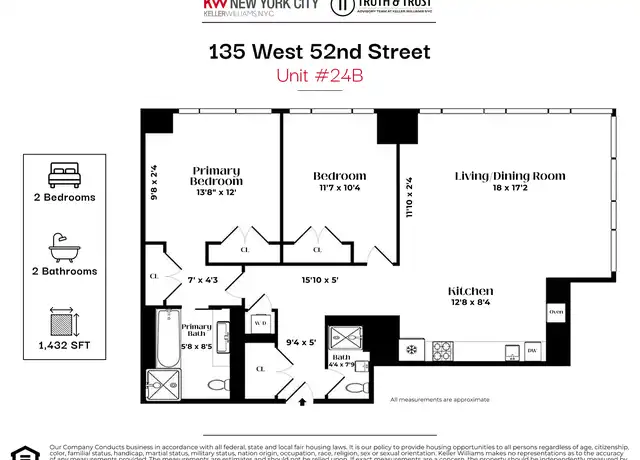 Property at 135 W 52nd St Unit 24B, New York, NY, 10019, 2 beds, 2 baths, [object Object]