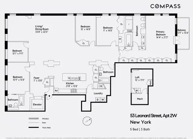 Property at 53 Leonard St Unit 2WEST, New York, NY, 10013, 5 beds, 3 baths, [object Object]