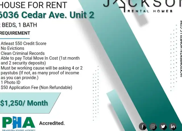 Property at 6036 Cedar Ave Unit 2, Philadelphia, PA, 19143, 2 beds, 1 bath, [object Object]