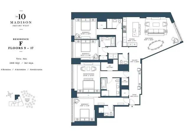Property at 10 Madison Sq W Unit 16F, New York, NY, 10010, 4 beds, 4.5 baths, [object Object]