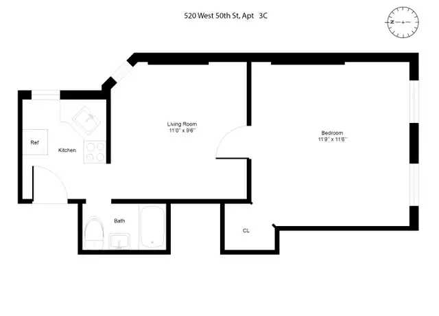 Property at 520 W 50th St Unit C3, New York, NY, 10019, 1 bed, 1 bath, [object Object]