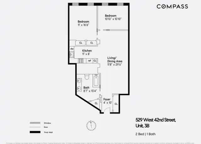 Property at 529 W 42nd St Unit 3B, New York, NY, 10036, 2 beds, 1 bath, [object Object]
