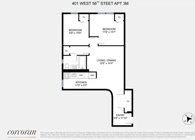 Property at 401 W 56th St Unit 3M, New York, NY, 10019, 2 beds, 1 bath, [object Object]