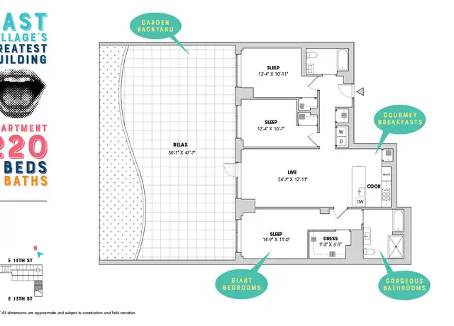 Property at 510 E 14th St Unit 220, New York, NY, 10009, 3 beds, 2 baths, [object Object]