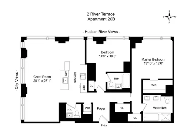 Property at 2 River Ter Unit 20B, New York, NY, 10282, 2 beds, 2.5 baths, [object Object]