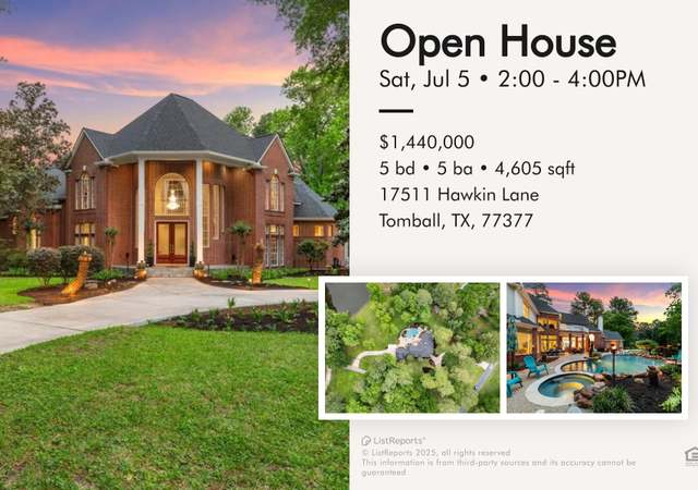 Property at 17511 Hawkin Ln, Tomball, TX 77377, 5 beds, 5 baths