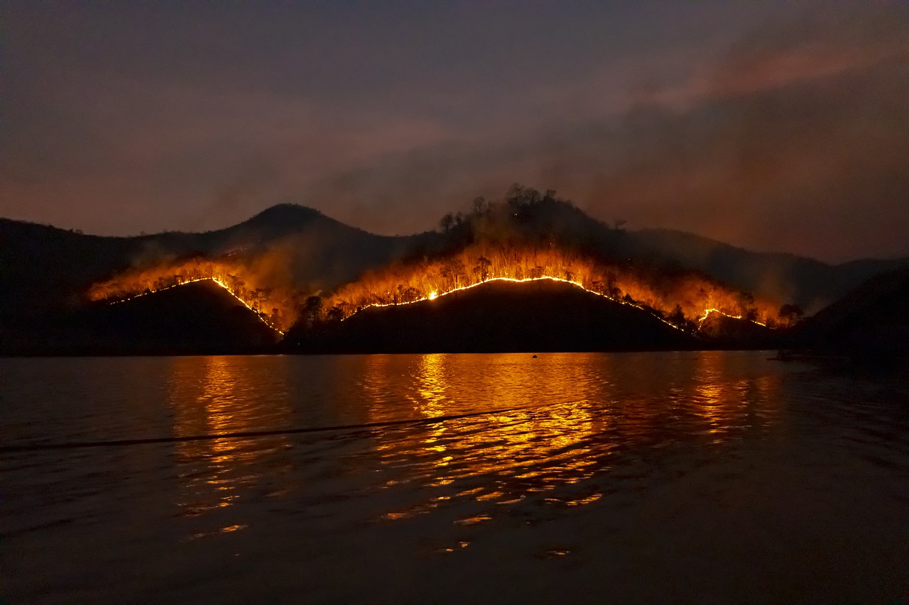 wildfire on mountain range