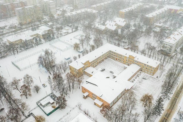 town covered in white snow