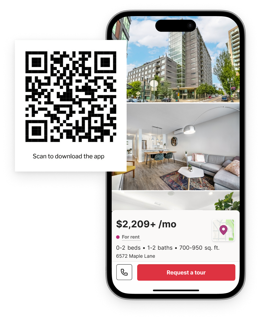 Scan QR code to download the Redfin app or view phone showing the app interface